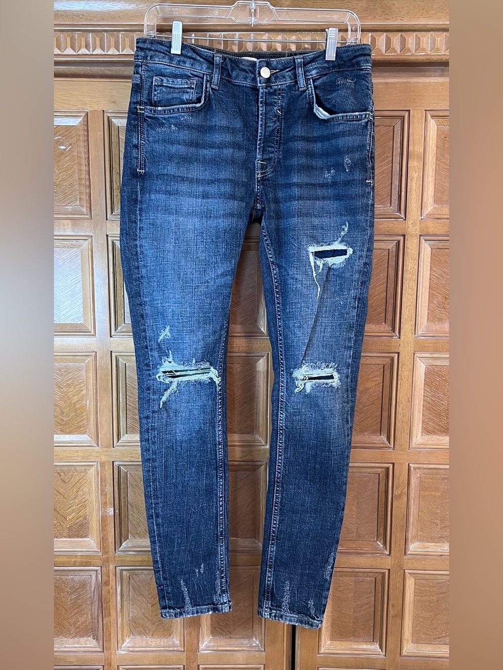 Zara Distressed Skinny Jeans 30x30 Dark Wash Ripped Stretch Denim